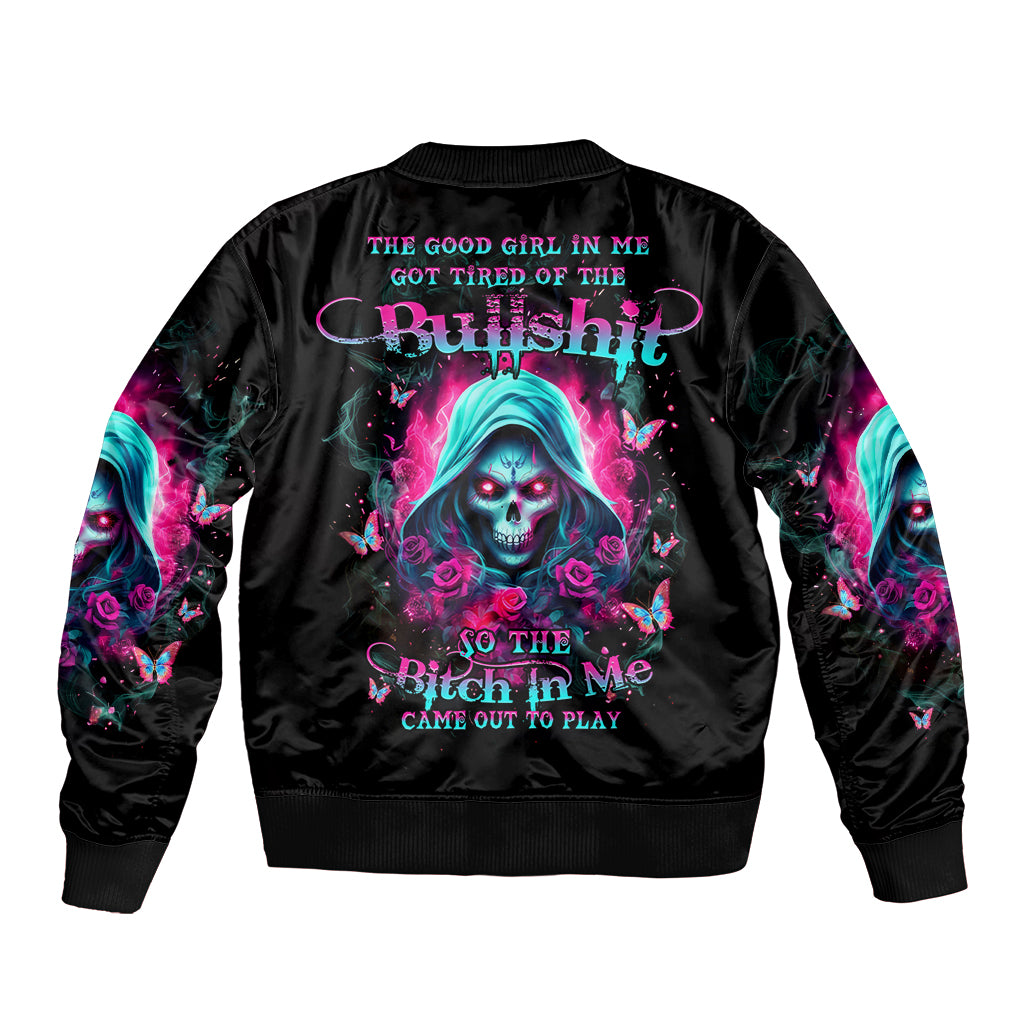 Witch Skull Sleeve Zip Bomber Jacket The Good Girl In Me Got Tired Of The Bullshit - Wonder Print Shop