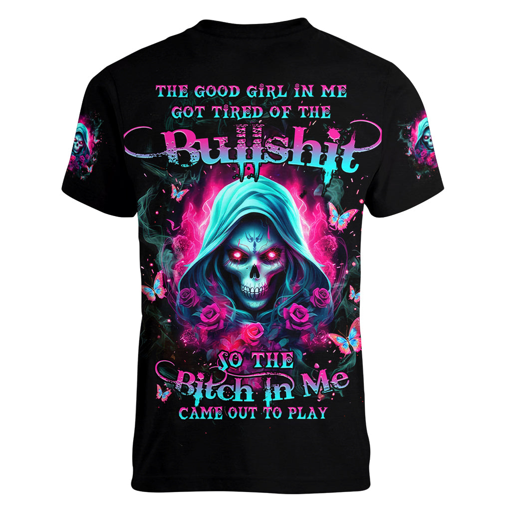 Witch Skull Women V Neck T Shirt The Good Girl In Me Got Tired Of The Bullshit - Wonder Print Shop