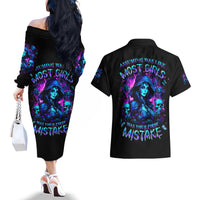 Witch Skull Couples Matching Off The Shoulder Long Sleeve Dress and Hawaiian Shirt Assuming Was Like Most Girls Was Your First Mistake - Wonder Print Shop