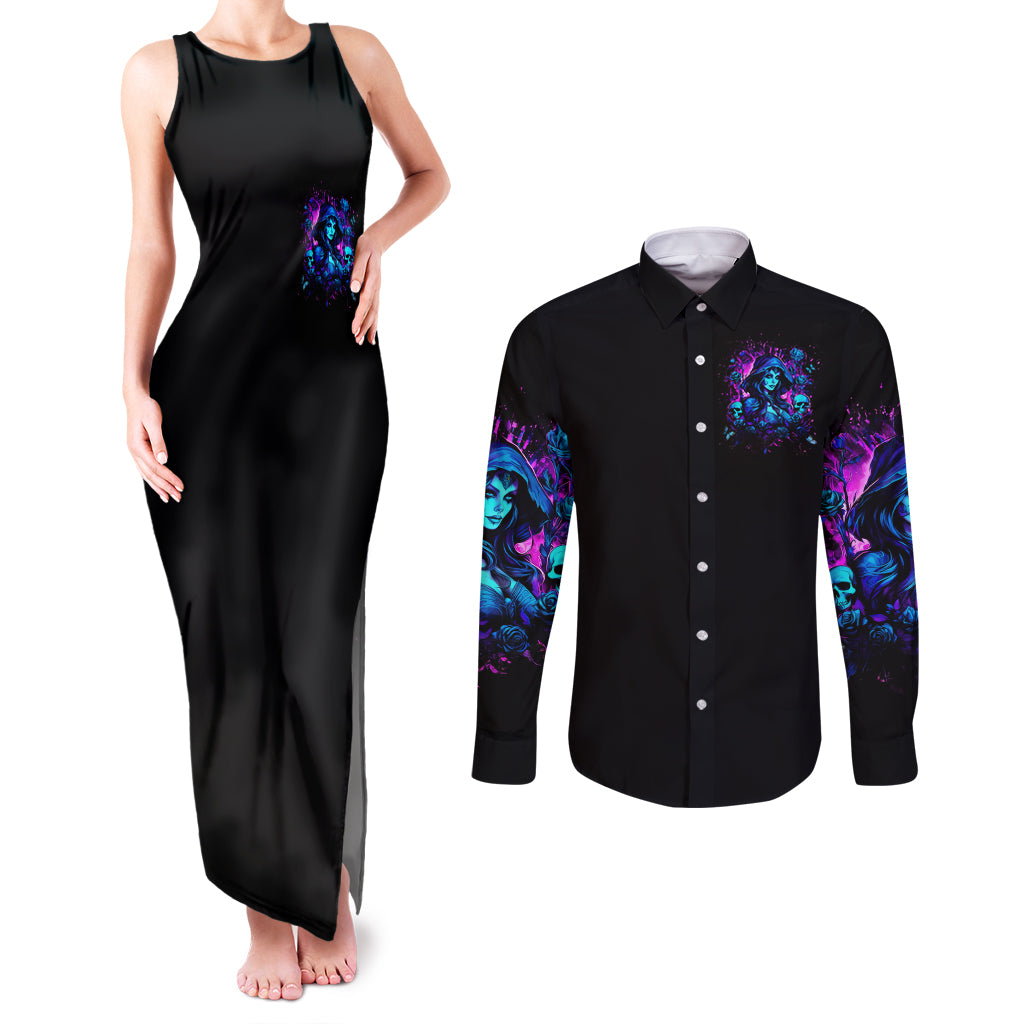 Witch Skull Couples Matching Tank Maxi Dress and Long Sleeve Button Shirt Assuming Was Like Most Girls Was Your First Mistake - Wonder Print Shop