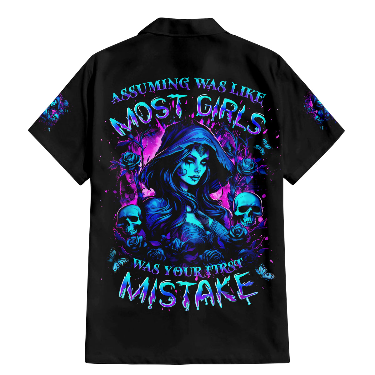 Witch Skull Family Matching Mermaid Dress and Hawaiian Shirt Assuming Was Like Most Girls Was Your First Mistake - Wonder Print Shop