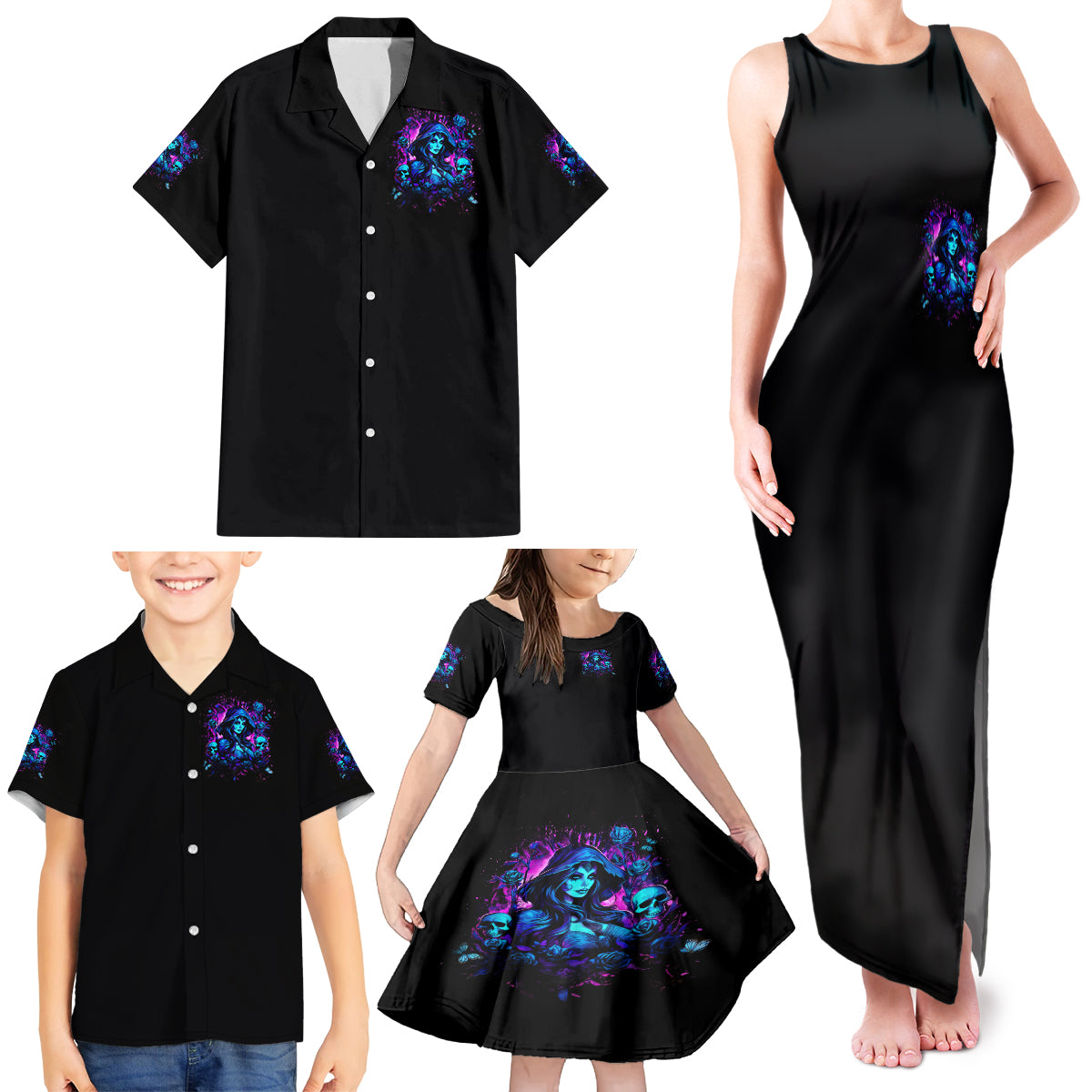 Witch Skull Family Matching Tank Maxi Dress and Hawaiian Shirt Assuming Was Like Most Girls Was Your First Mistake - Wonder Print Shop