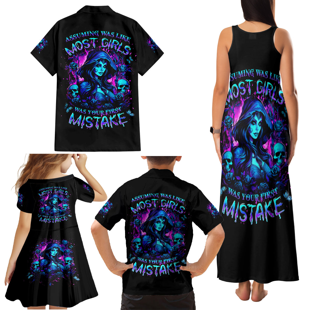 Witch Skull Family Matching Tank Maxi Dress and Hawaiian Shirt Assuming Was Like Most Girls Was Your First Mistake - Wonder Print Shop