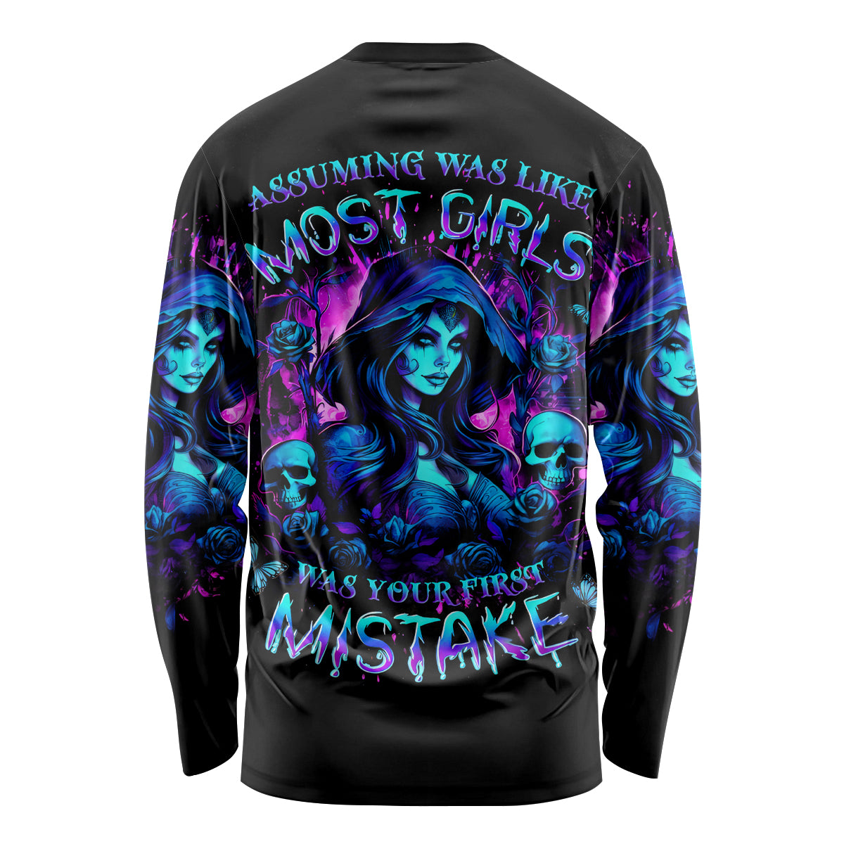 Witch Skull Long Sleeve Shirt Assuming Was Like Most Girls Was Your First Mistake - Wonder Print Shop