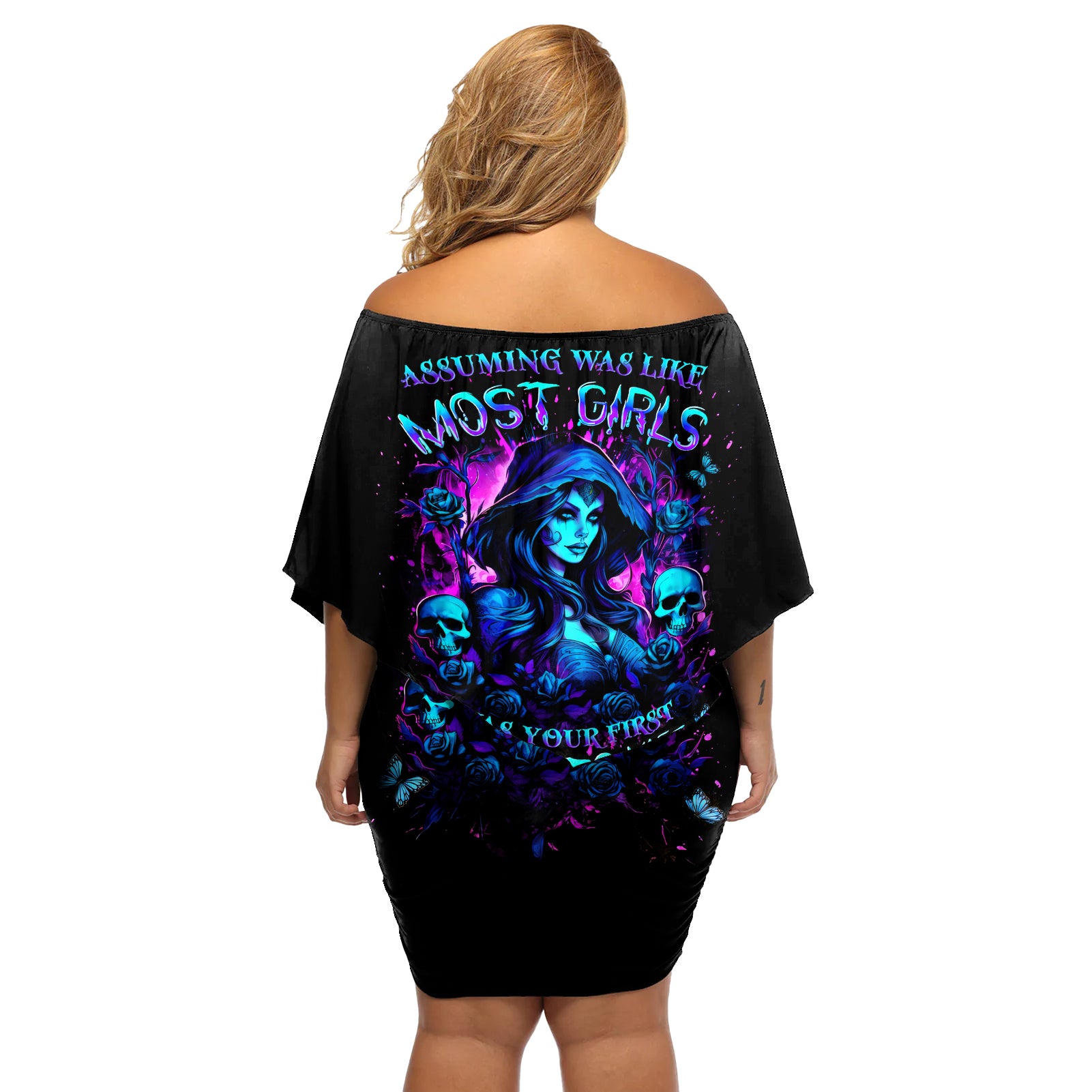 Witch Skull Off Shoulder Short Dress Assuming Was Like Most Girls Was Your First Mistake - Wonder Print Shop