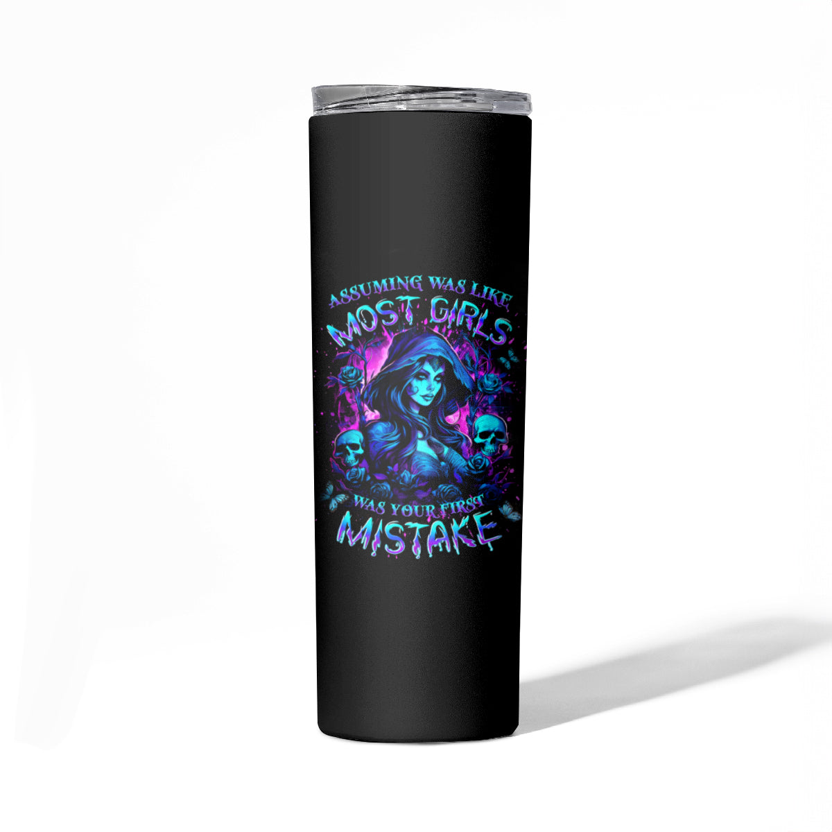 Witch Skull Skinny Tumbler Assuming Was Like Most Girls Was Your First Mistake - Wonder Print Shop