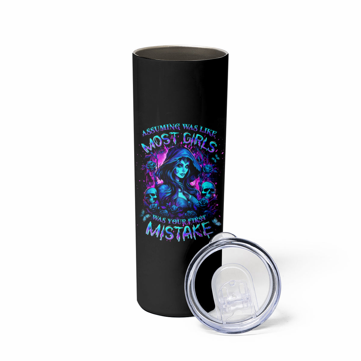 Witch Skull Skinny Tumbler Assuming Was Like Most Girls Was Your First Mistake - Wonder Print Shop