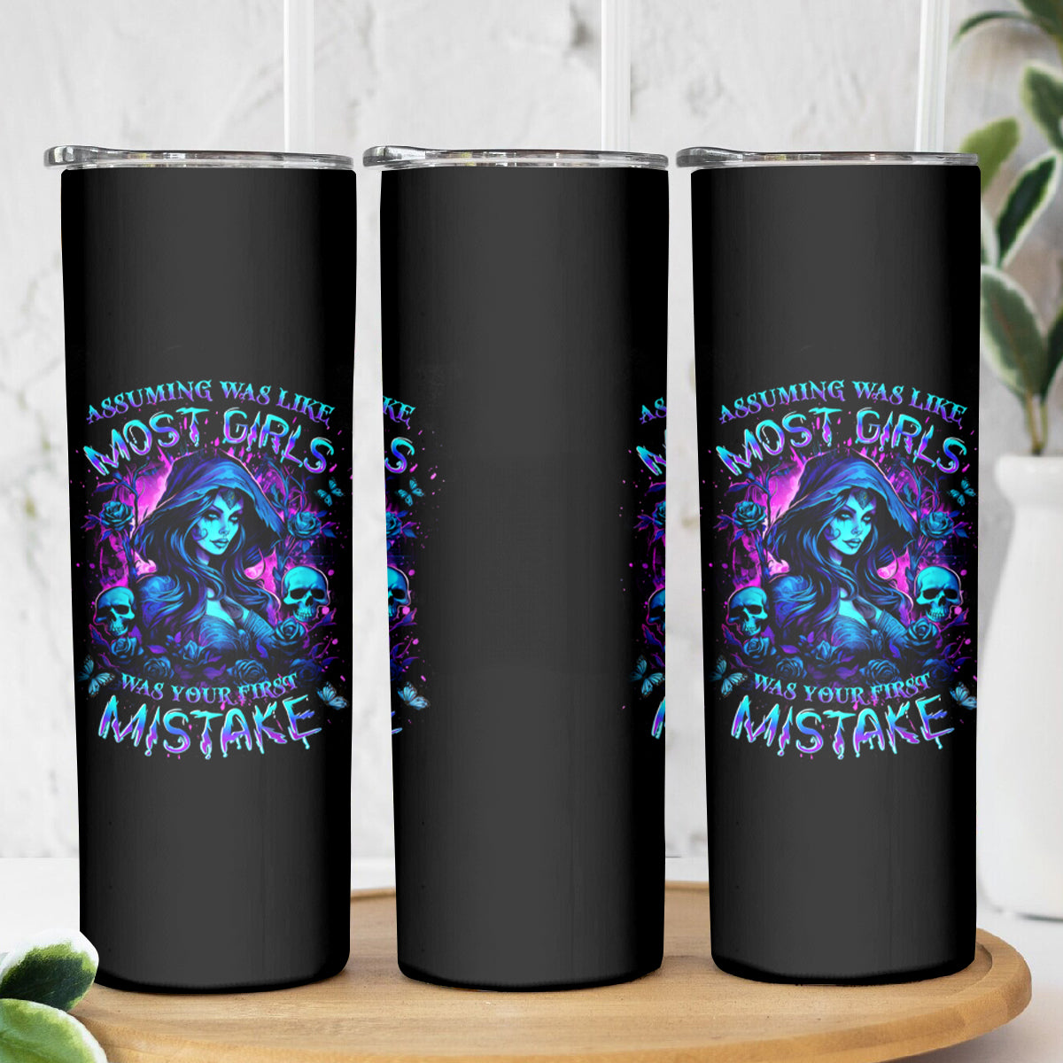 Witch Skull Skinny Tumbler Assuming Was Like Most Girls Was Your First Mistake - Wonder Print Shop