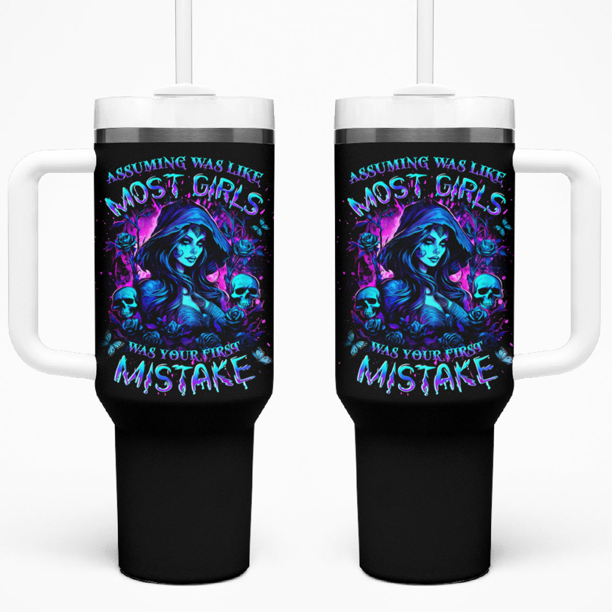 Witch Skull Tumbler With Handle Assuming Was Like Most Girls Was Your First Mistake - Wonder Print Shop