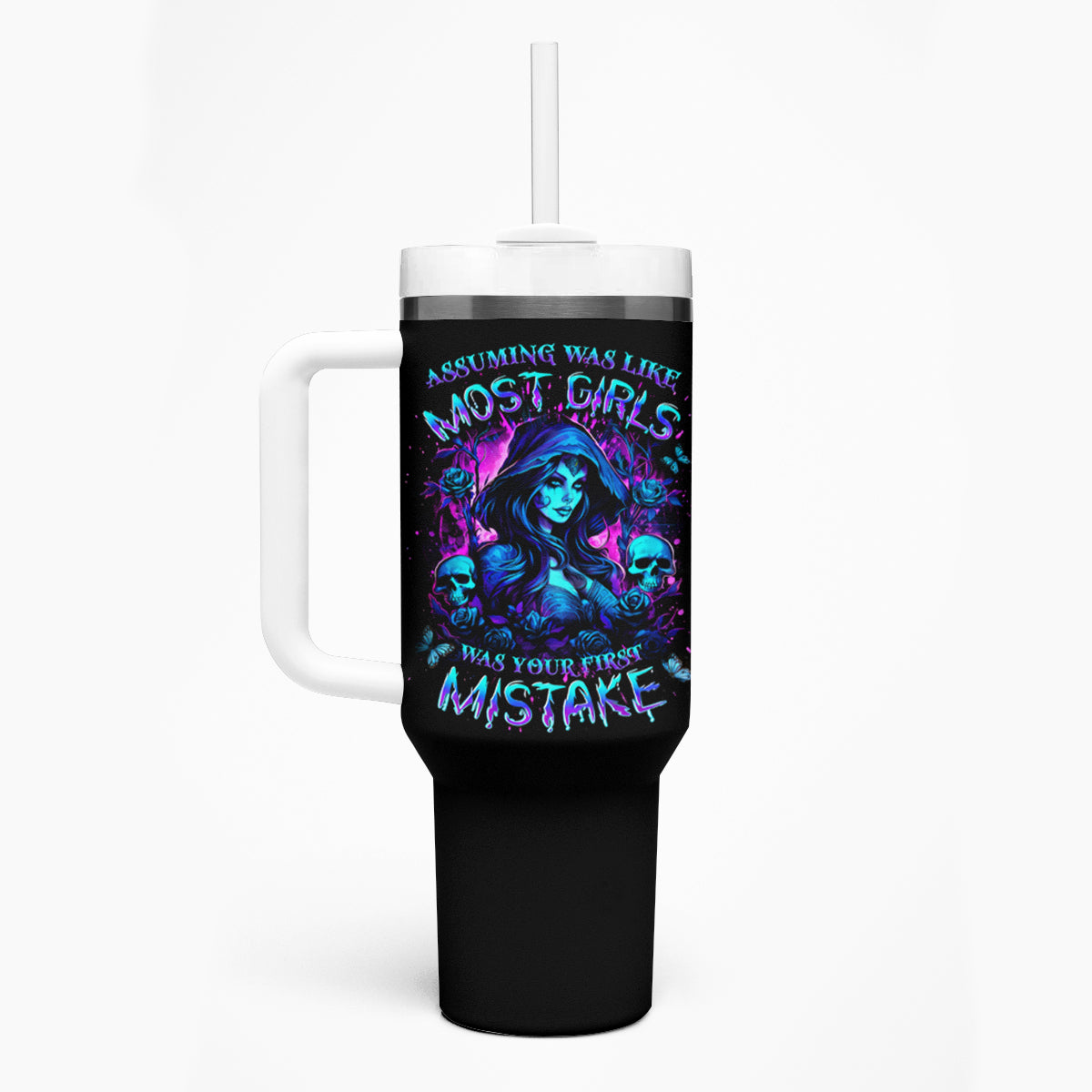 Witch Skull Tumbler With Handle Assuming Was Like Most Girls Was Your First Mistake - Wonder Print Shop