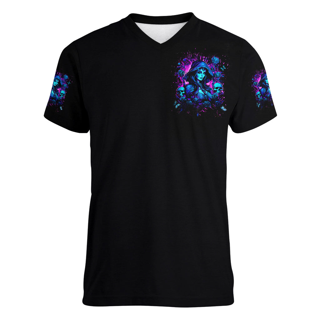 Witch Skull Women V Neck T Shirt Assuming Was Like Most Girls Was Your First Mistake - Wonder Print Shop