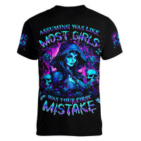 Witch Skull Women V Neck T Shirt Assuming Was Like Most Girls Was Your First Mistake - Wonder Print Shop