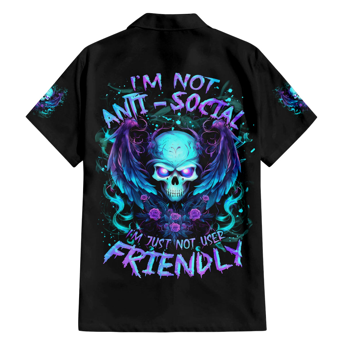 Angel Skull Family Matching Long Sleeve Bodycon Dress and Hawaiian Shirt I'm Not Anti-Social I'm Just Not User Friendly - Wonder Print Shop