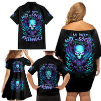 Angel Skull Family Matching Off Shoulder Short Dress and Hawaiian Shirt I'm Not Anti-Social I'm Just Not User Friendly - Wonder Print Shop
