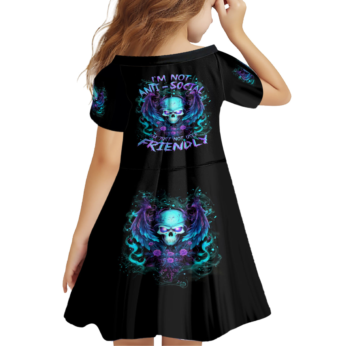 Angel Skull Family Matching Short Sleeve Bodycon Dress and Hawaiian Shirt I'm Not Anti-Social I'm Just Not User Friendly - Wonder Print Shop