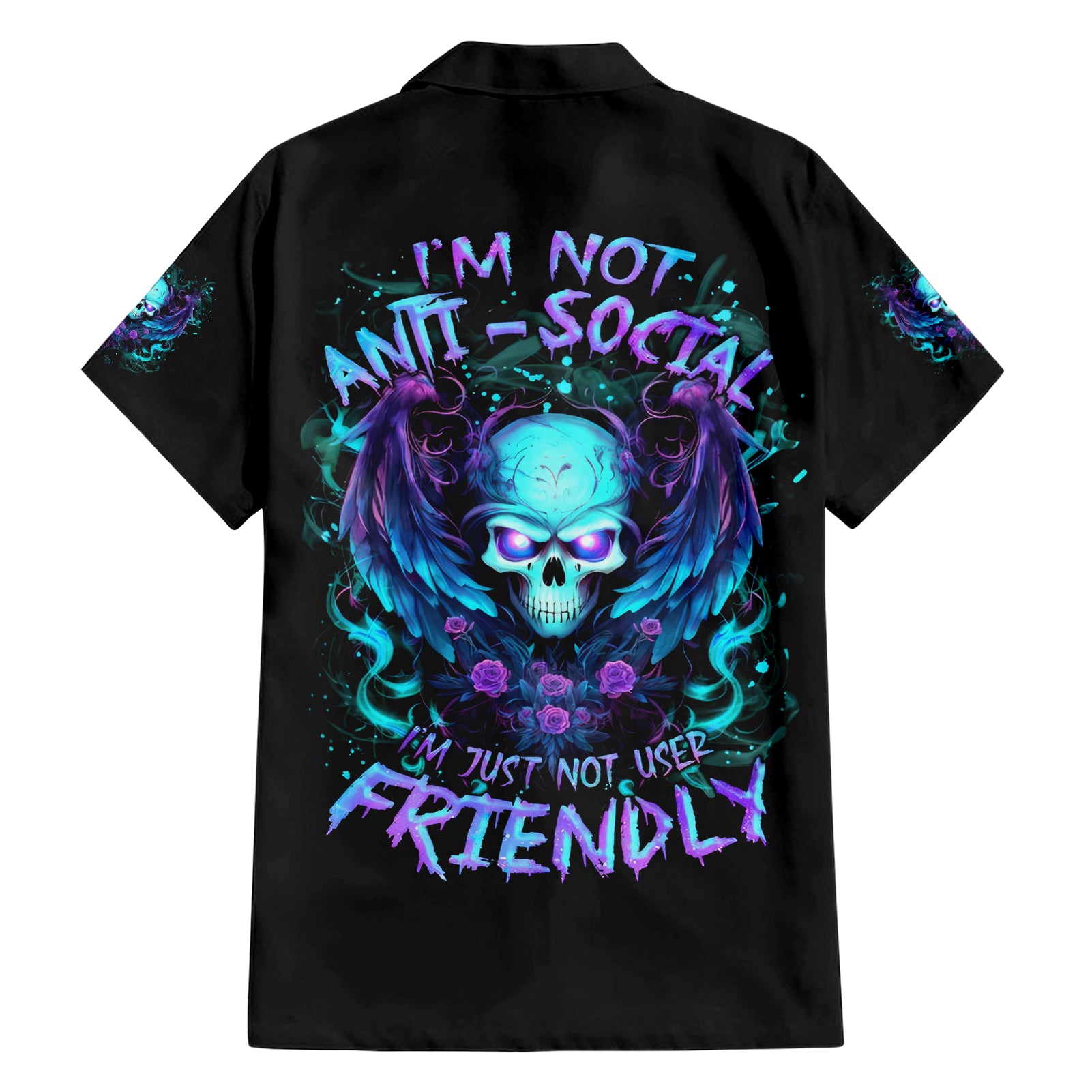 Angel Skull Hawaiian Shirt I'm Not Anti-Social I'm Just Not User Friendly - Wonder Print Shop