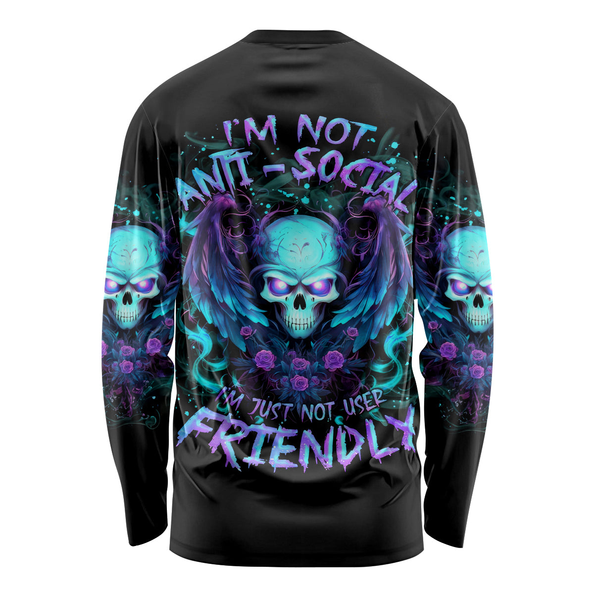 Angel Skull Long Sleeve Shirt I'm Not Anti-Social I'm Just Not User Friendly - Wonder Print Shop