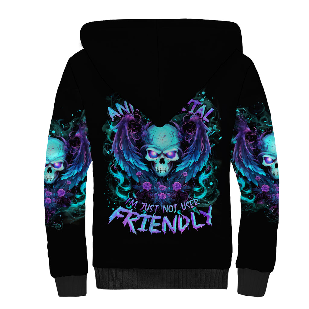 Angel Skull Sherpa Hoodie I'm Not Anti-Social I'm Just Not User Friendly - Wonder Print Shop