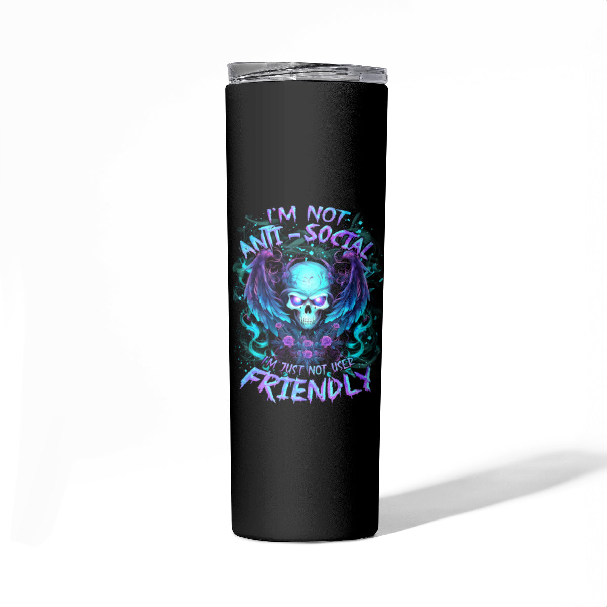 Angel Skull Skinny Tumbler I'm Not Anti-Social I'm Just Not User Friendly - Wonder Print Shop
