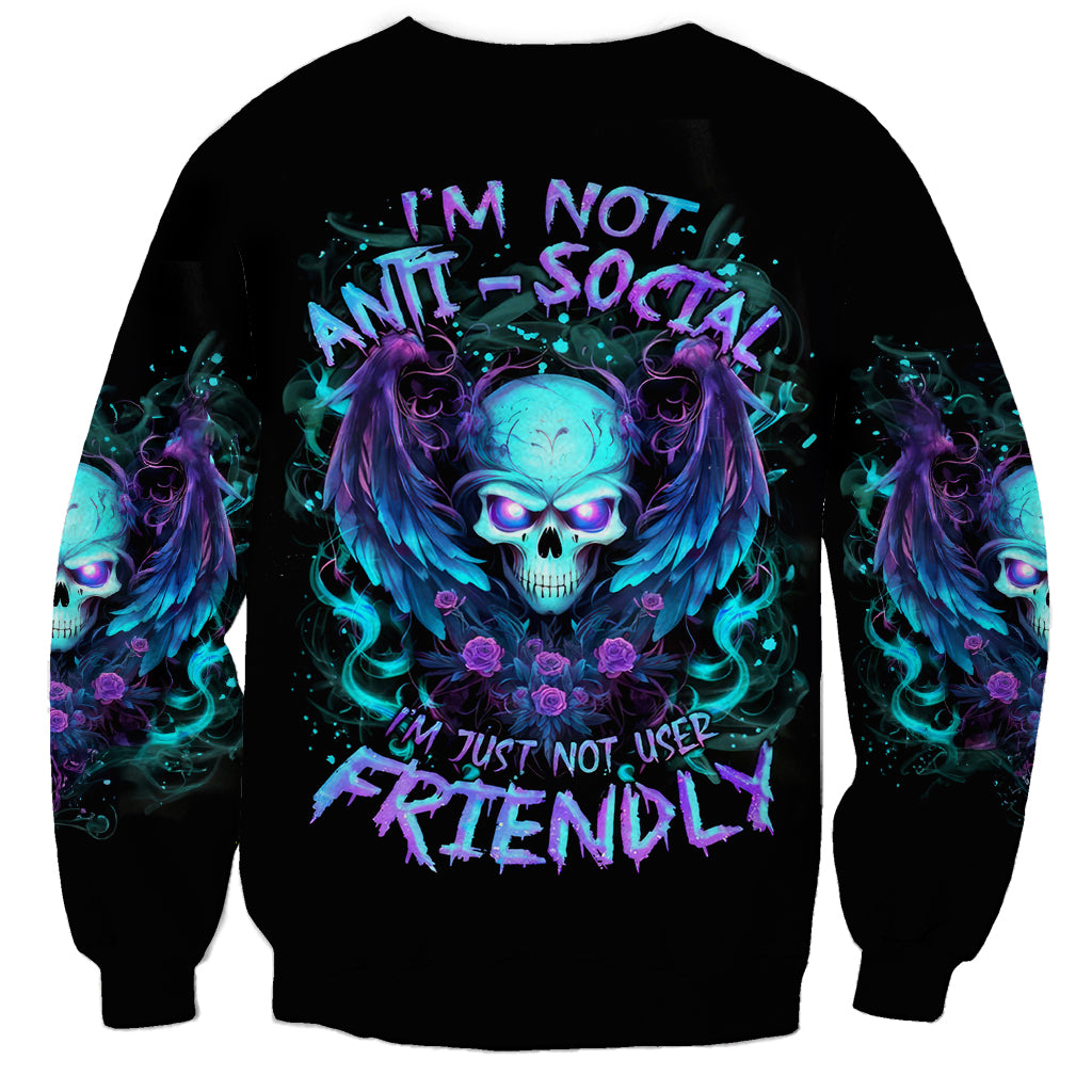 Angel Skull Sweatshirt I'm Not Anti-Social I'm Just Not User Friendly - Wonder Print Shop