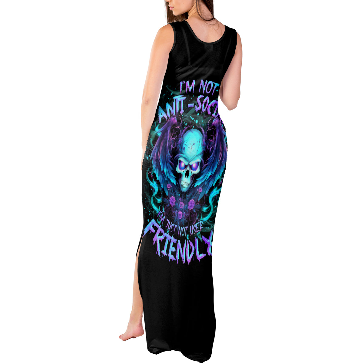 Angel Skull Tank Maxi Dress I'm Not Anti-Social I'm Just Not User Friendly - Wonder Print Shop