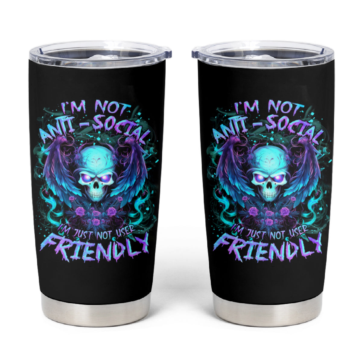 Angel Skull Tumbler Cup I'm Not Anti-Social I'm Just Not User Friendly - Wonder Print Shop