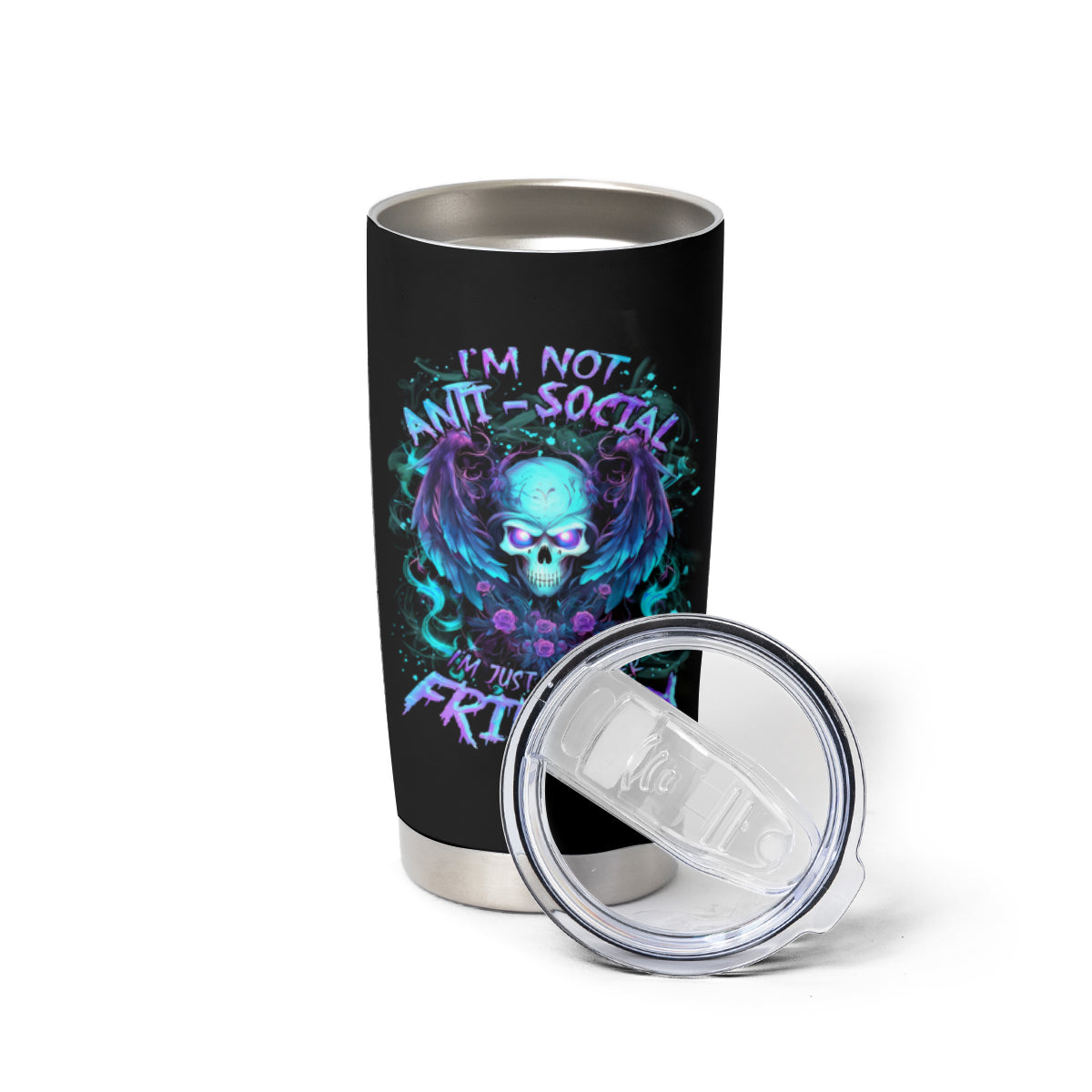 Angel Skull Tumbler Cup I'm Not Anti-Social I'm Just Not User Friendly - Wonder Print Shop