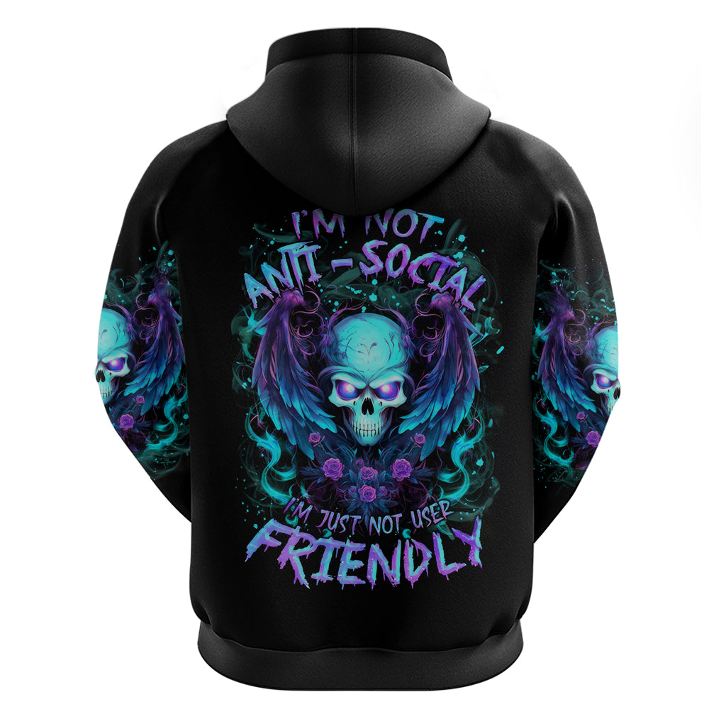 Angel Skull Zip Hoodie I'm Not Anti-Social I'm Just Not User Friendly - Wonder Print Shop