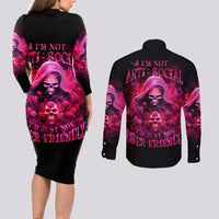 Witch Skull Couples Matching Long Sleeve Bodycon Dress and Long Sleeve Button Shirt I'm Not Anti-Social I'm Just Not User Friendly - Wonder Print Shop