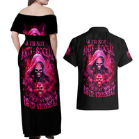 Witch Skull Couples Matching Off Shoulder Maxi Dress and Hawaiian Shirt I'm Not Anti-Social I'm Just Not User Friendly - Wonder Print Shop