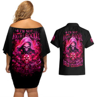 Witch Skull Couples Matching Off Shoulder Short Dress and Hawaiian Shirt I'm Not Anti-Social I'm Just Not User Friendly - Wonder Print Shop