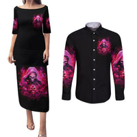 Witch Skull Couples Matching Puletasi and Long Sleeve Button Shirt I'm Not Anti-Social I'm Just Not User Friendly - Wonder Print Shop