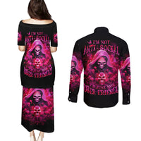Witch Skull Couples Matching Puletasi and Long Sleeve Button Shirt I'm Not Anti-Social I'm Just Not User Friendly - Wonder Print Shop