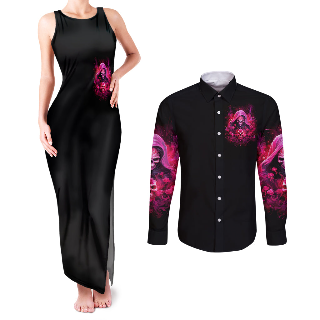 Witch Skull Couples Matching Tank Maxi Dress and Long Sleeve Button Shirt I'm Not Anti-Social I'm Just Not User Friendly - Wonder Print Shop
