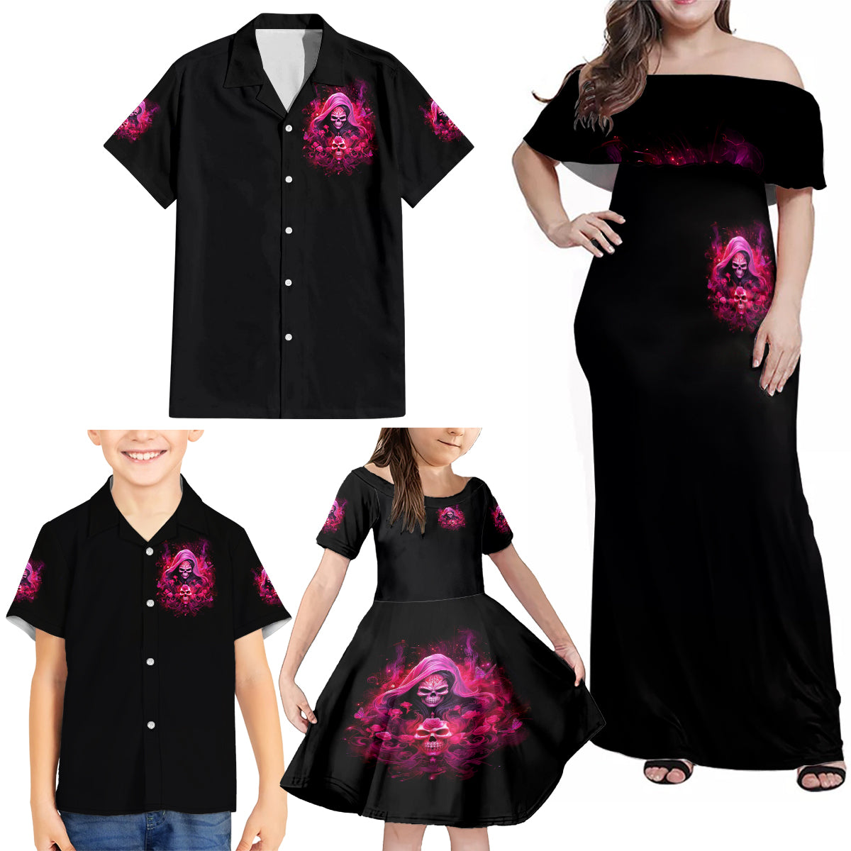 Witch Skull Family Matching Off Shoulder Maxi Dress and Hawaiian Shirt I'm Not Anti-Social I'm Just Not User Friendly - Wonder Print Shop