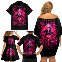 Witch Skull Family Matching Off Shoulder Short Dress and Hawaiian Shirt I'm Not Anti-Social I'm Just Not User Friendly - Wonder Print Shop
