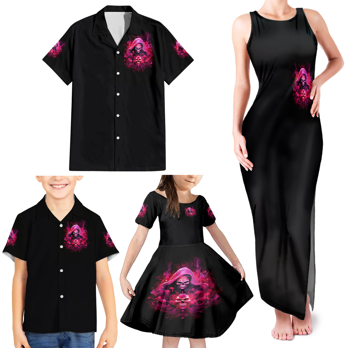 Witch Skull Family Matching Tank Maxi Dress and Hawaiian Shirt I'm Not Anti-Social I'm Just Not User Friendly - Wonder Print Shop