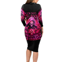 Witch Skull Long Sleeve Bodycon Dress I'm Not Anti-Social I'm Just Not User Friendly - Wonder Print Shop