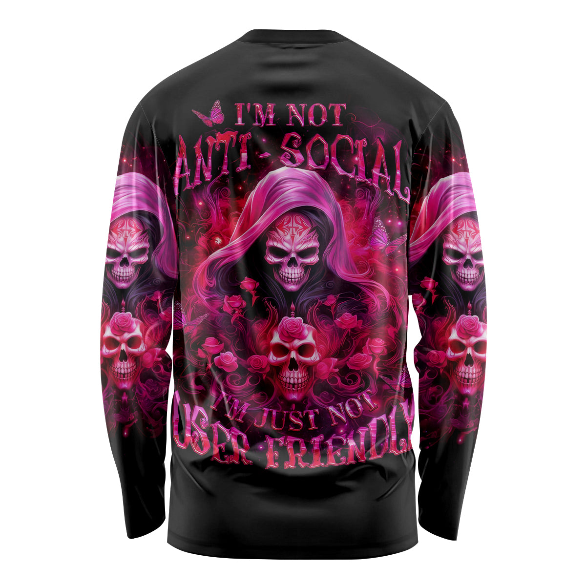 Witch Skull Long Sleeve Shirt I'm Not Anti-Social I'm Just Not User Friendly - Wonder Print Shop