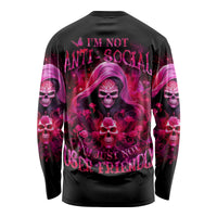 Witch Skull Long Sleeve Shirt I'm Not Anti-Social I'm Just Not User Friendly - Wonder Print Shop