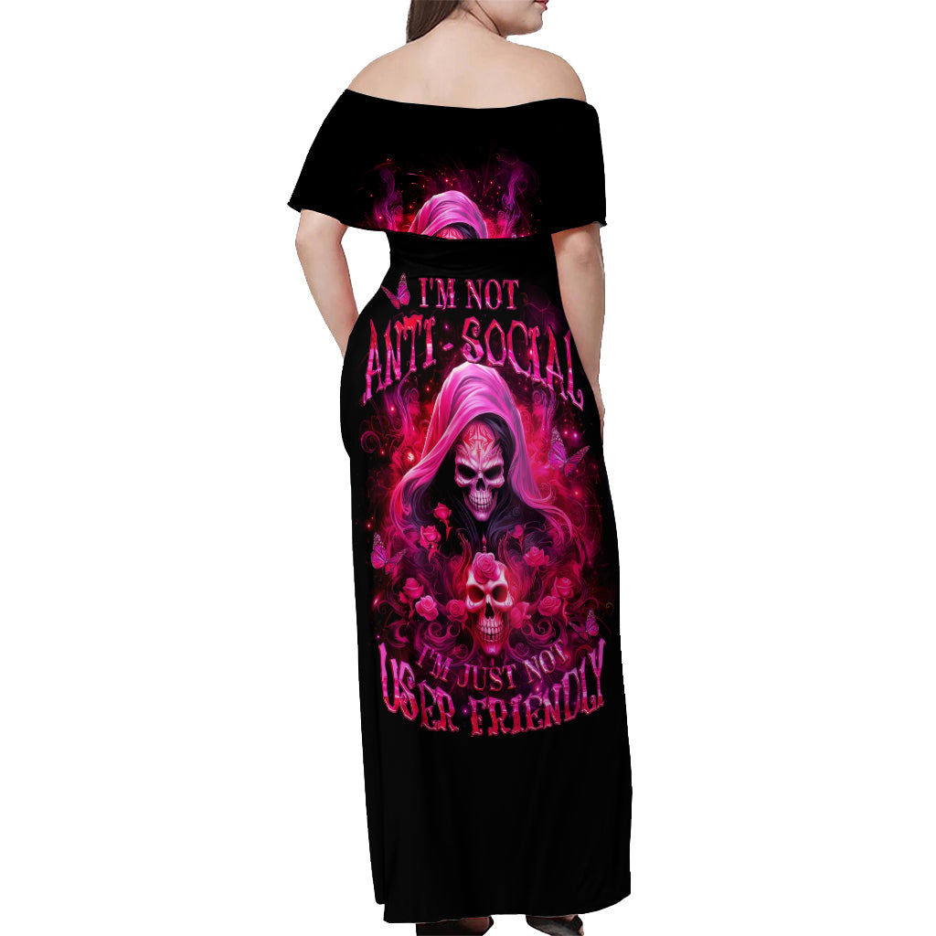 Witch Skull Off Shoulder Maxi Dress I'm Not Anti-Social I'm Just Not User Friendly - Wonder Print Shop
