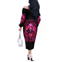Witch Skull Off The Shoulder Long Sleeve Dress I'm Not Anti-Social I'm Just Not User Friendly - Wonder Print Shop