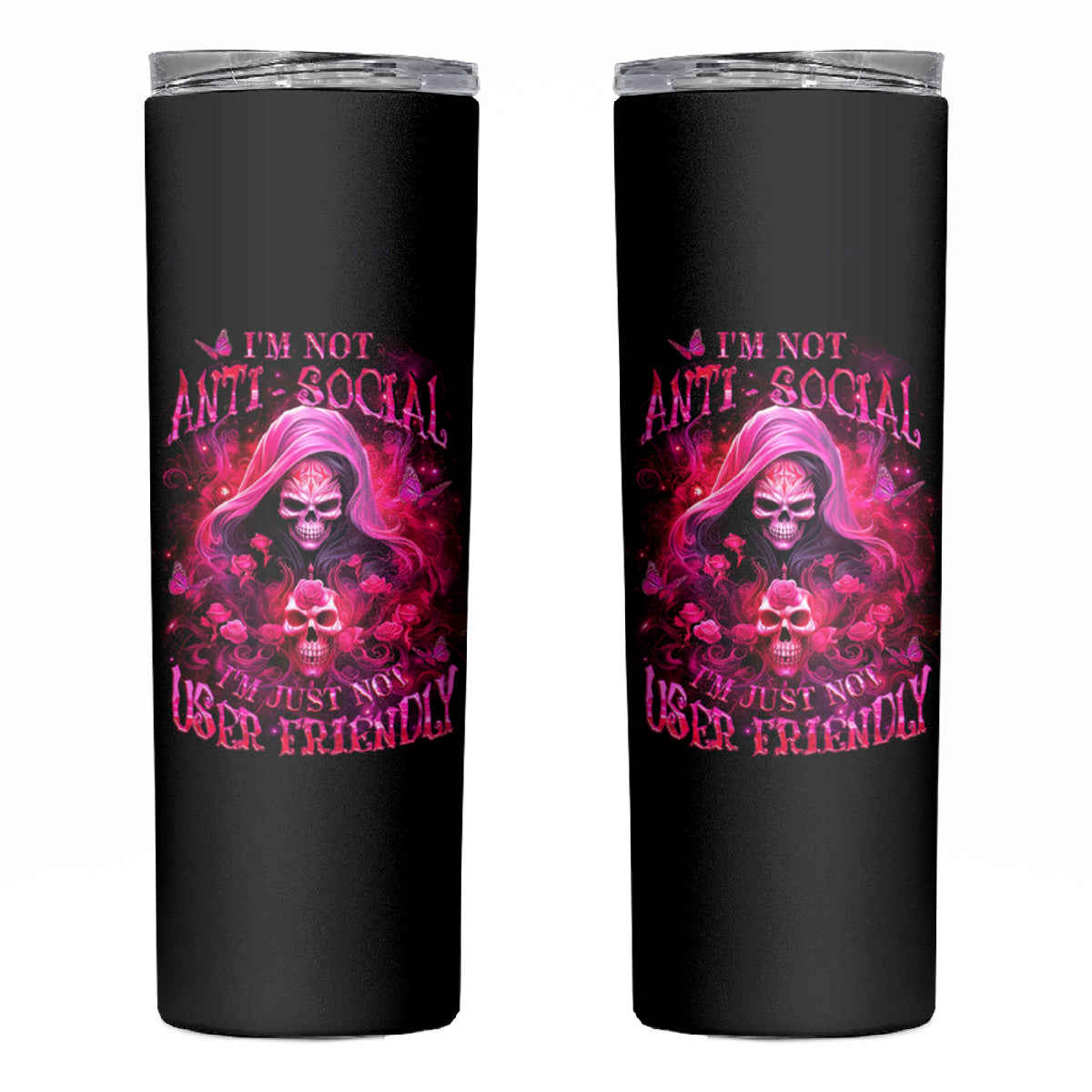 Witch Skull Skinny Tumbler I'm Not Anti-Social I'm Just Not User Friendly - Wonder Print Shop