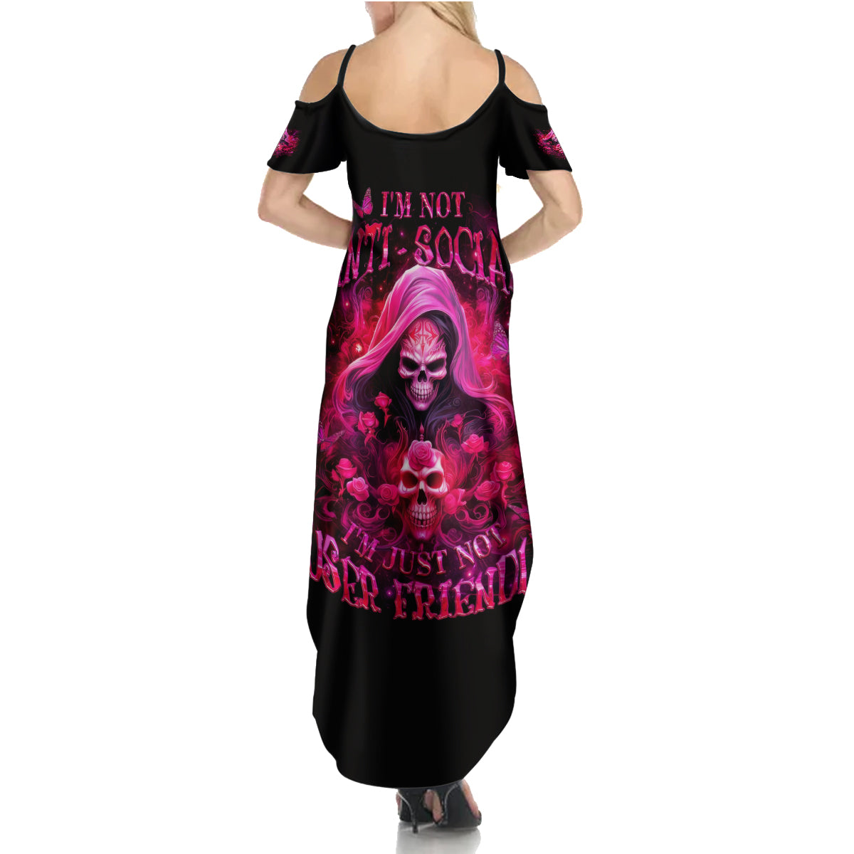Witch Skull Summer Maxi Dress I'm Not Anti-Social I'm Just Not User Friendly - Wonder Print Shop