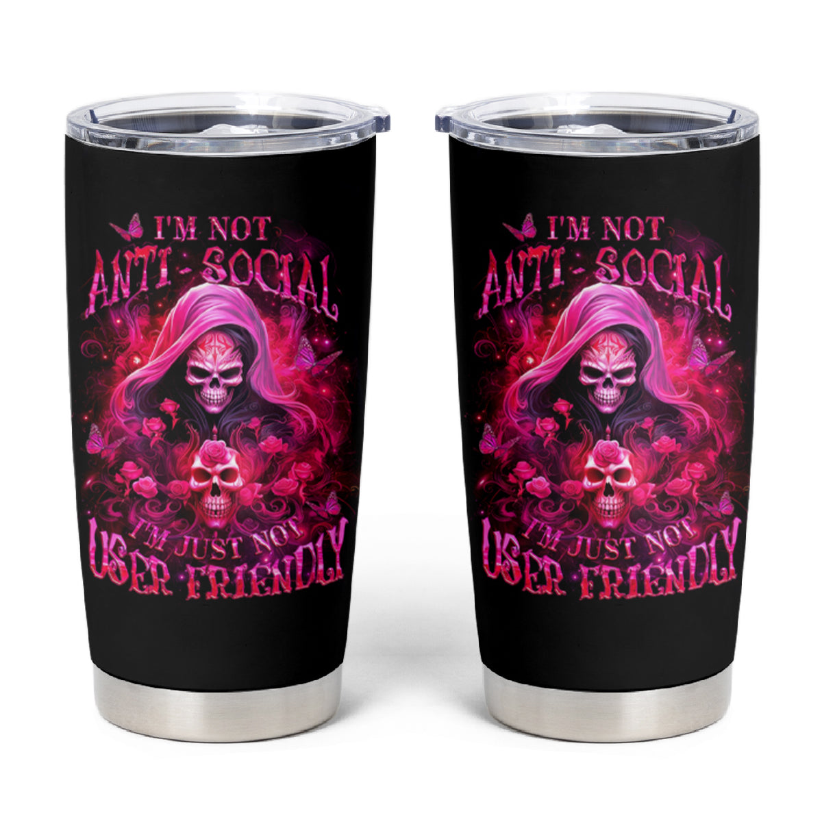 Witch Skull Tumbler Cup I'm Not Anti-Social I'm Just Not User Friendly - Wonder Print Shop