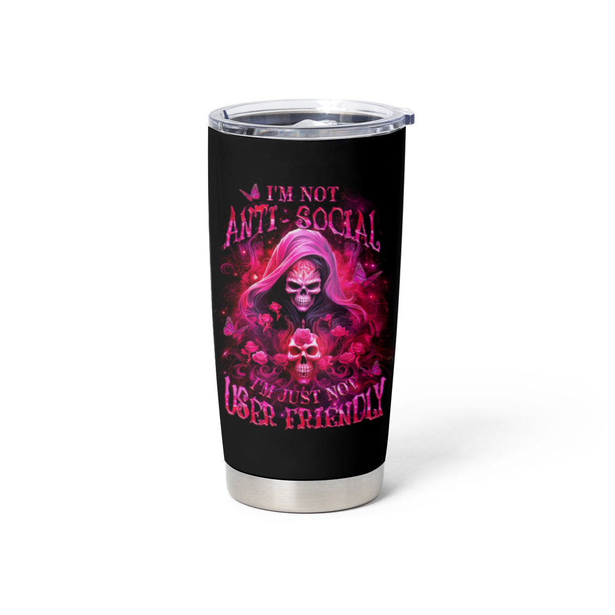 Witch Skull Tumbler Cup I'm Not Anti-Social I'm Just Not User Friendly - Wonder Print Shop