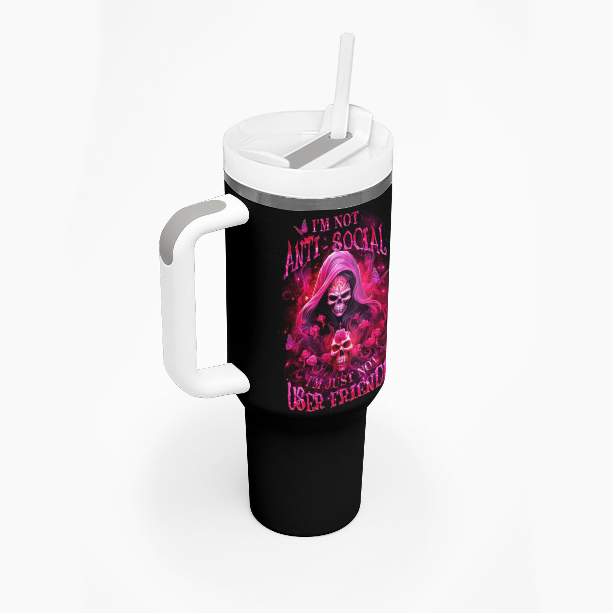 Witch Skull Tumbler With Handle I'm Not Anti-Social I'm Just Not User Friendly - Wonder Print Shop