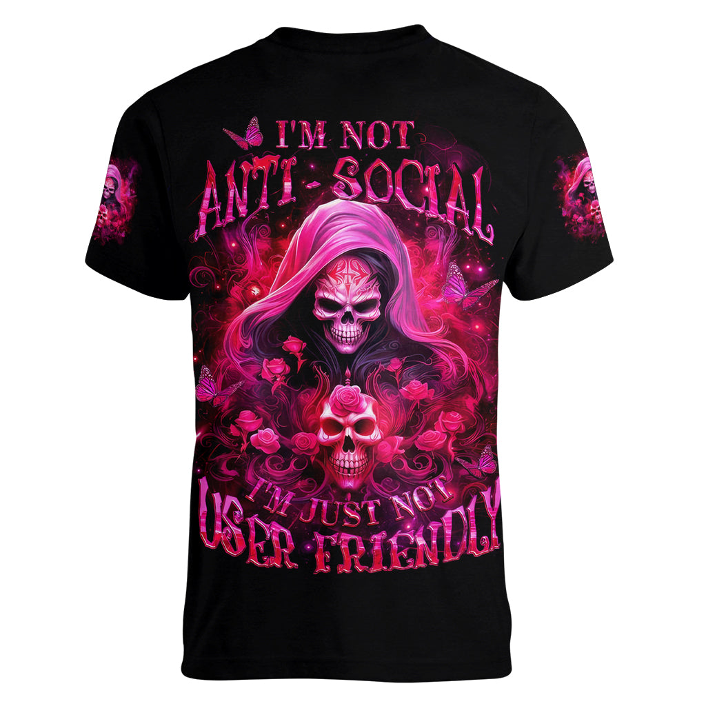 Witch Skull Women V Neck T Shirt I'm Not Anti-Social I'm Just Not User Friendly - Wonder Print Shop