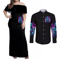 Witch Skull Couples Matching Off Shoulder Maxi Dress and Long Sleeve Button Shirt I Have 3 Sides And The Side You Never Want To See - Wonder Print Shop
