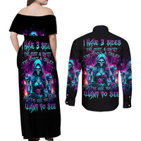 Witch Skull Couples Matching Off Shoulder Maxi Dress and Long Sleeve Button Shirt I Have 3 Sides And The Side You Never Want To See - Wonder Print Shop